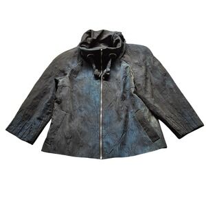 Zelda Zip Front Jacket Womens XL Black Iridescent Textured Funnel Neck Coat